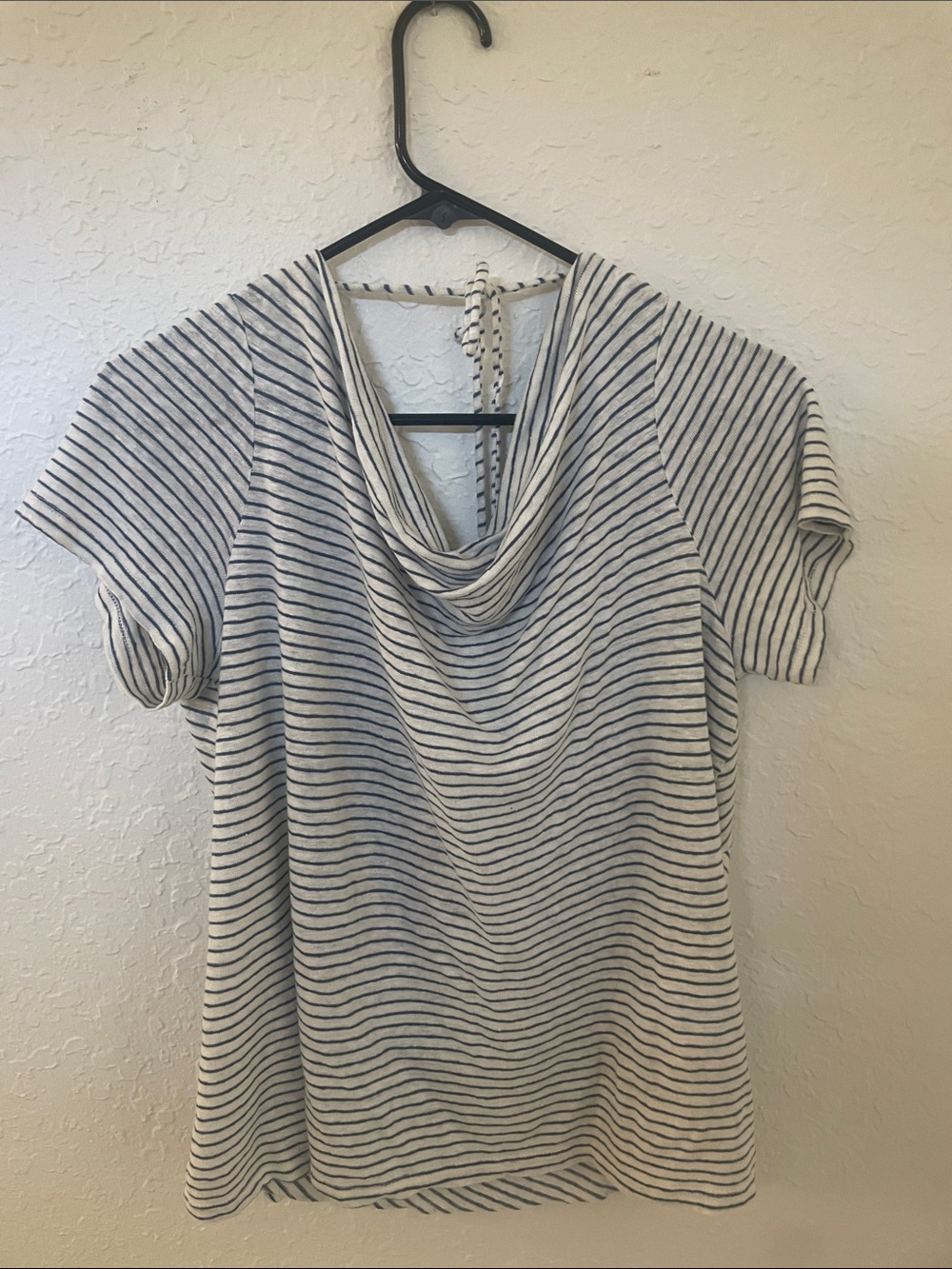 Maeve Striped Cowl-Neck Sweater Tee - White & Navy
